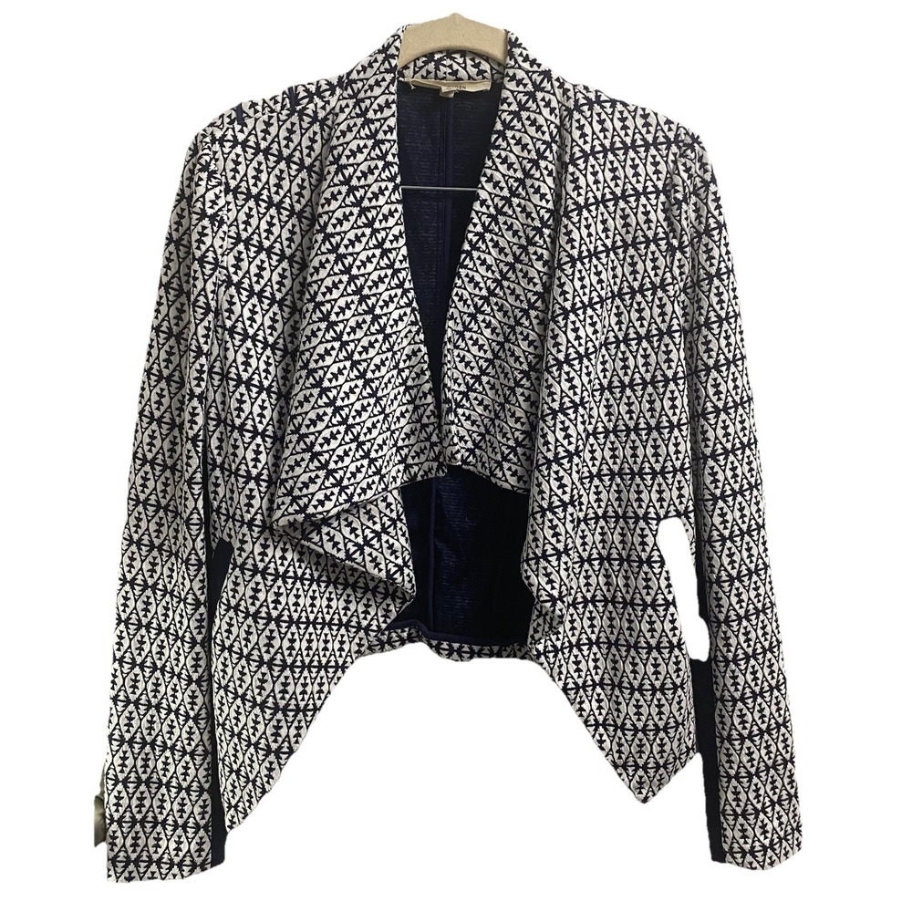 41 Hawthorn Womens Navy Blue& White Open Front Cardigan Sweater Knit Blazer Sz.S